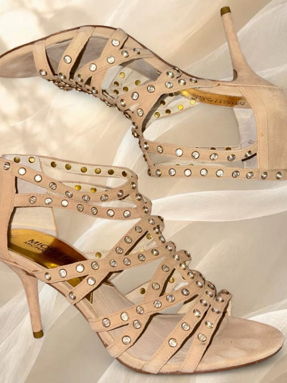 Michael Kors Maddie Jeweled Suede Caged Heels 7